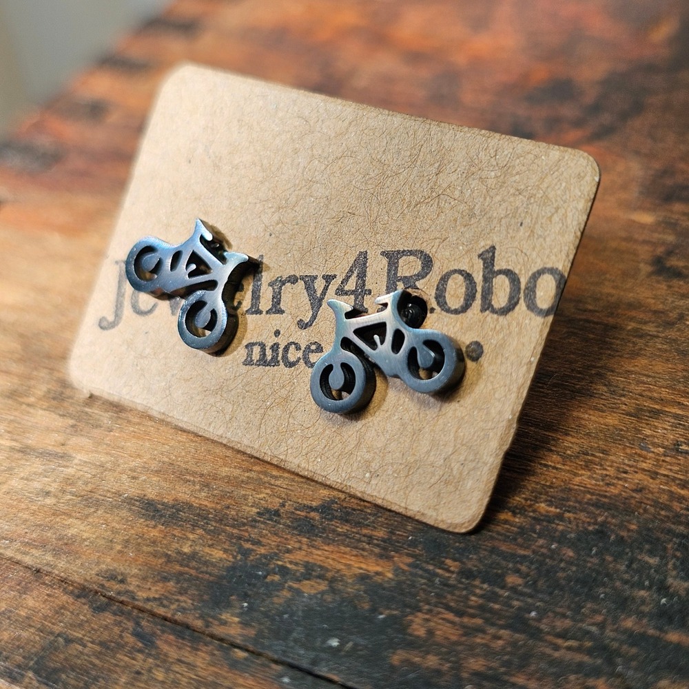 Black Bicycle Bike Stainless Steel Stud Earrings Women OS Sporty Minimalist